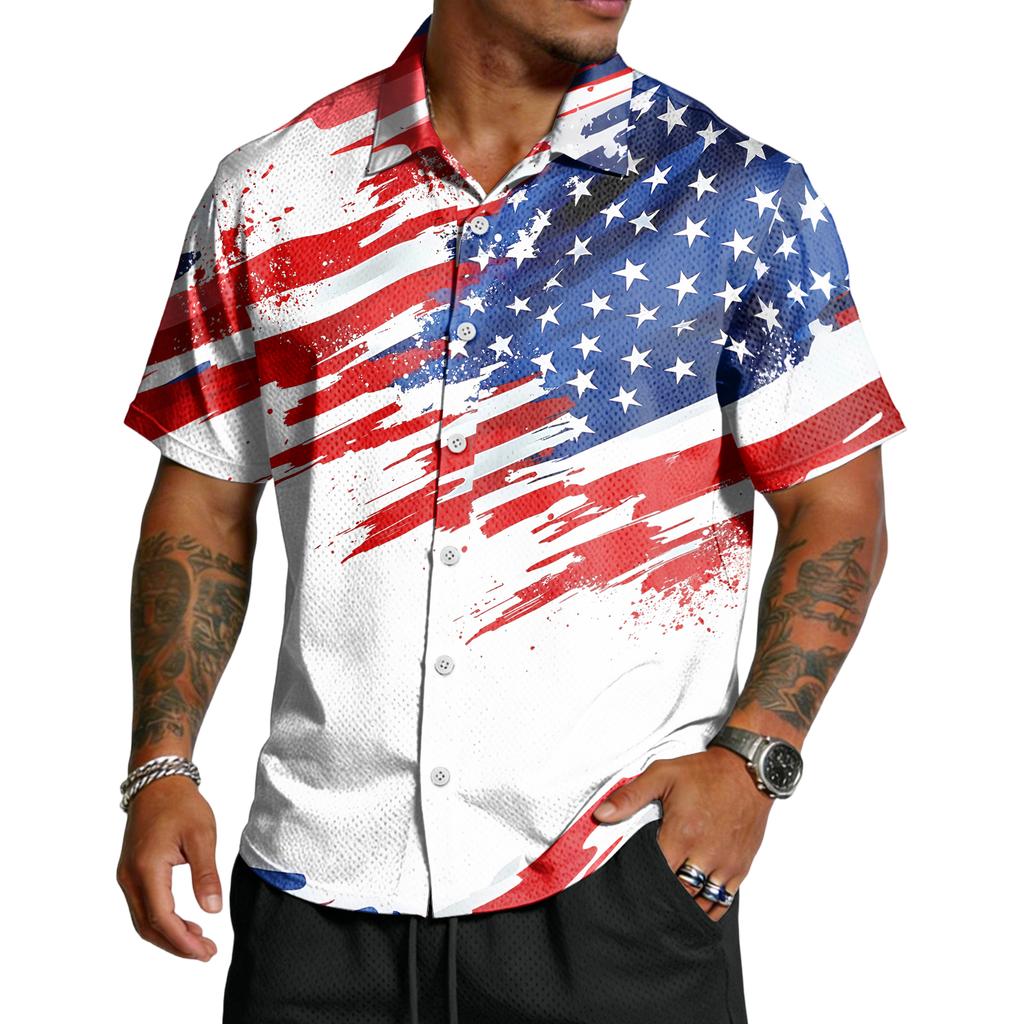 Men's Casual Independence Day Printed Lar Lightweight Breathable Short Sleeve Shirt