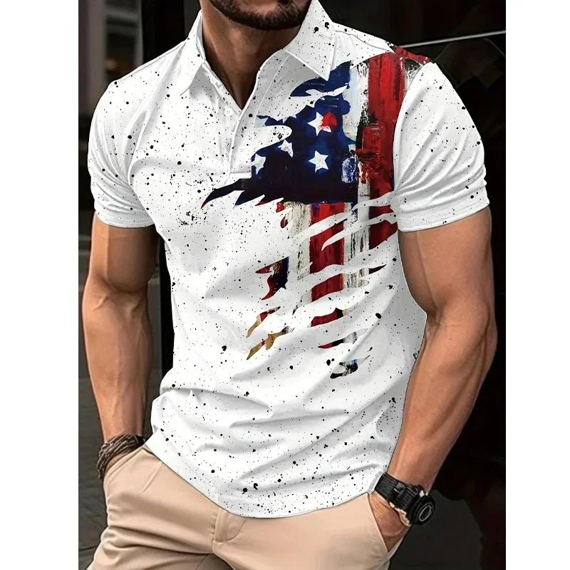 3D Printed Design Men's Short-sleeved Polo Shirt Cross-border Best-selling Comfortable Polyester Fiber Suitable for Summer Wear