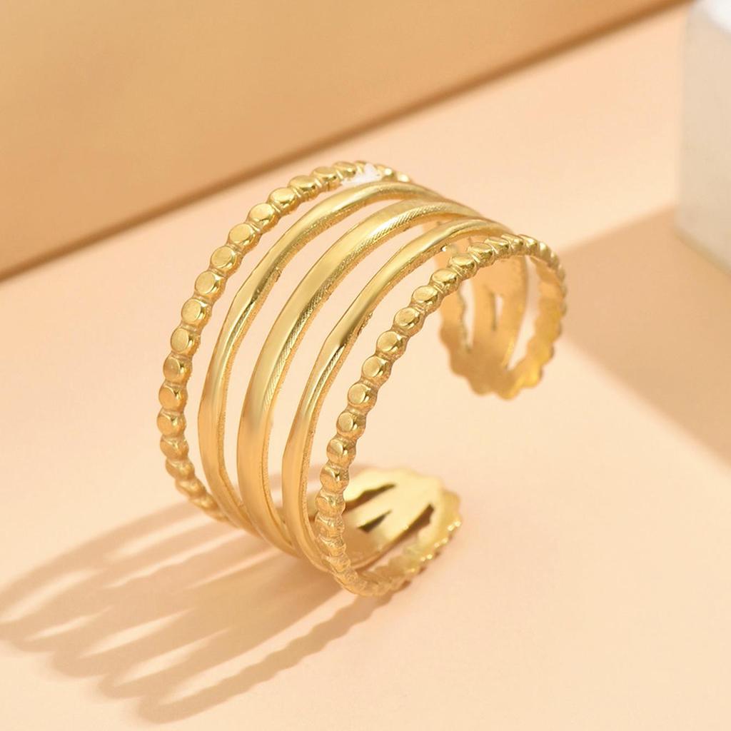 Adjustable Multi-Layer Stainless Steel Ring with Gold Plating