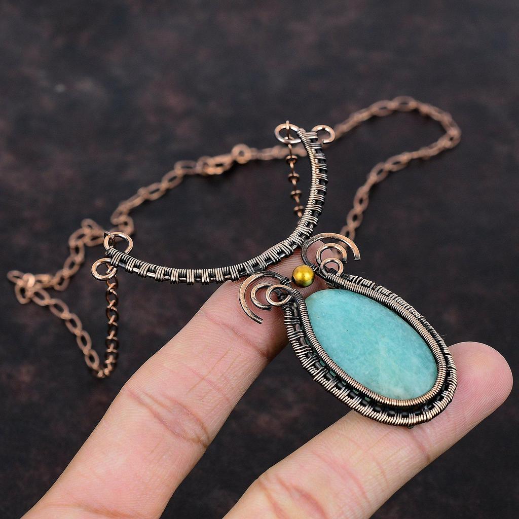 Amazonite Necklace Copper Wire Wrapped Gemstone Jewelry Handmade Adjustable Necklace Women Jewelry Copper Wire Wrap Necklace Gift For Friend