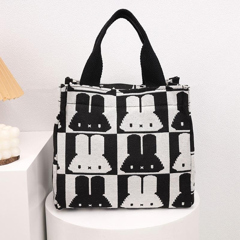 

Go to work handbag lunch box bag handbag versatile fresh rabbit bag thickened canvas bento bag чорний