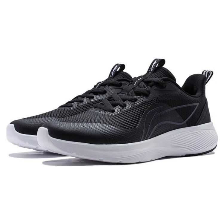 Li-Ning Lightweight Reflective Shock Absorbing Non-Slip Durable Low-Top Running Shoes Men sneaker Black White ARST063-3