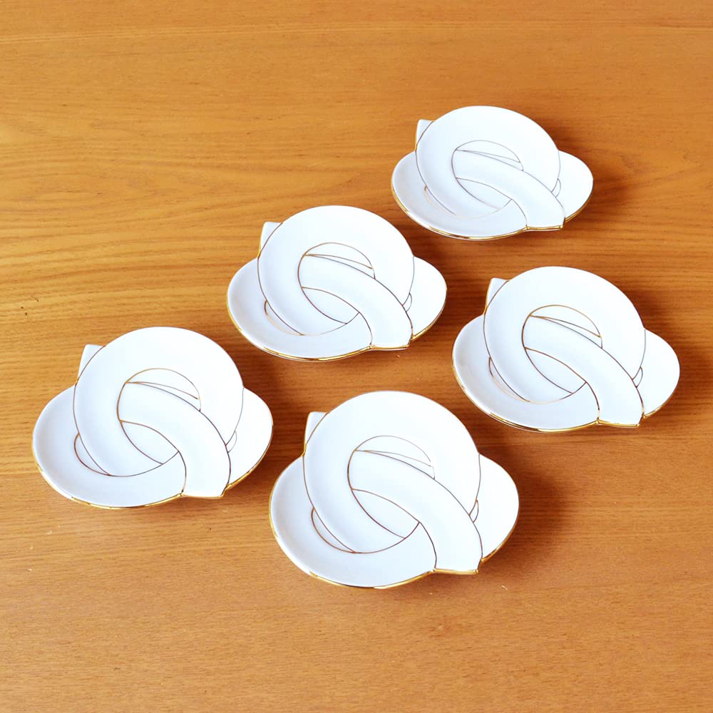 New Year's Tableware, Japanese Tableware, Small Plates, Auspicious Charms, Arita Ware Gold Wire Knot Small Plates, Set of 5, Gift Boxed