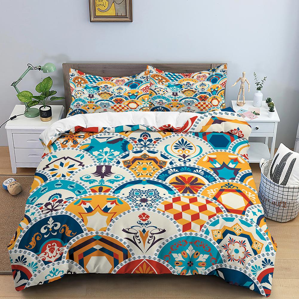 Geometric Mandala King Queen Duvet Cover Boho Ethnic Style Bedding Set For Teens Adults Mediterranean Soft Polyester Quilt Cover