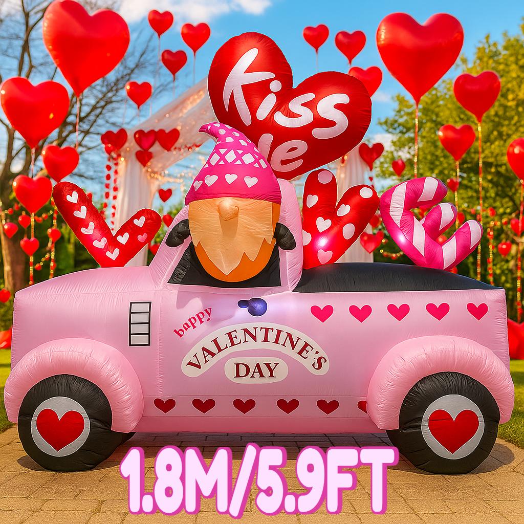 

5.9FT/1.8M Valentine s Day Inflatable Toy DIY Decor Romantic Elf Car with LED for Yard Perfect Holiday Decoration Gift Ornament EU