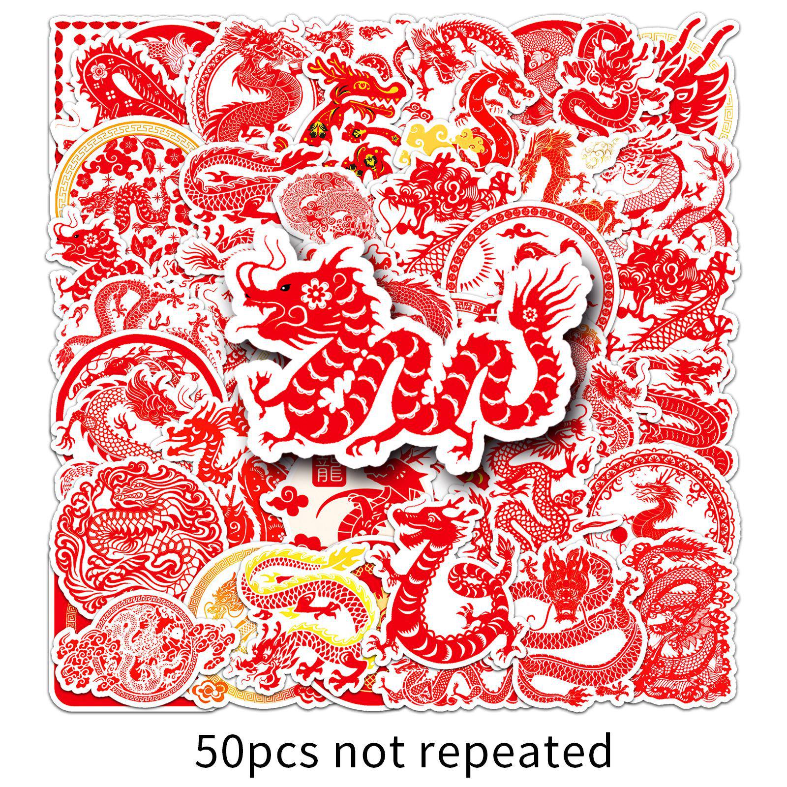 

50 Colorful Chinese New Year Dragon Stickers - Traditional Festival Decoration for Journals and Computers