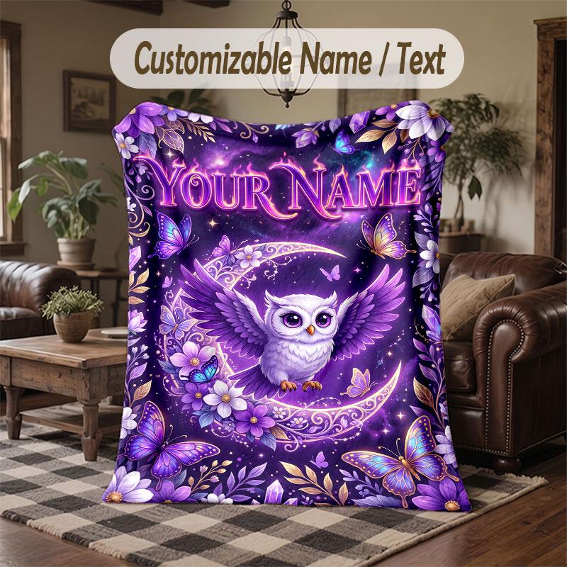 Birds Theme Throw Blanket Custom Name Text Personalized Blanket Soft Cozy Blanket for Home Sofa Bed