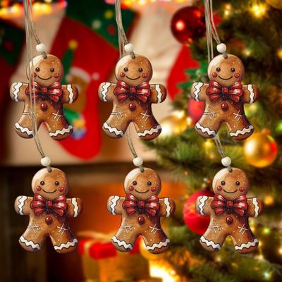 6 stück Lebkuchen Mann Anhänger Weihnachten Dekoration Handwerk mit Seilen DIY Handwerk Weihnachten