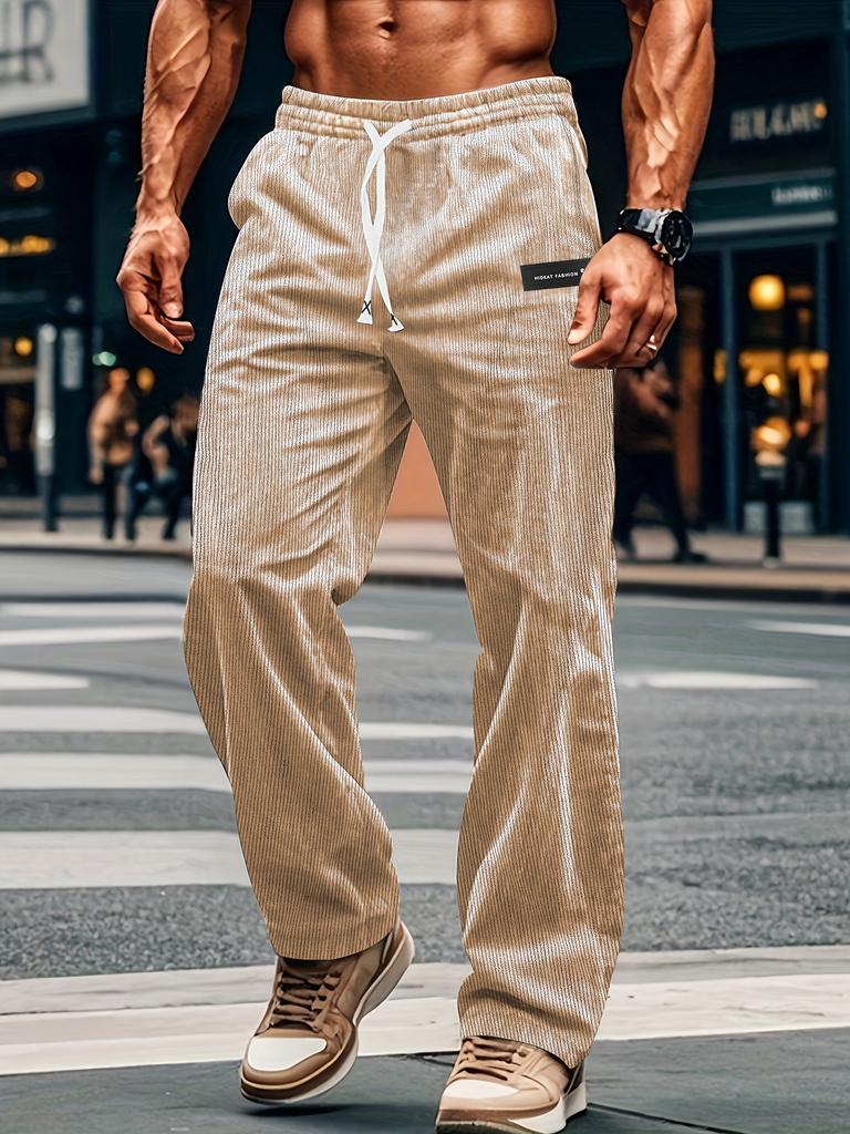 Men's Striped Corduroy Casual Pants Autumn Spring Loose Fashion Cargo Straight Pants Fitness Sports Hip Hop Pants