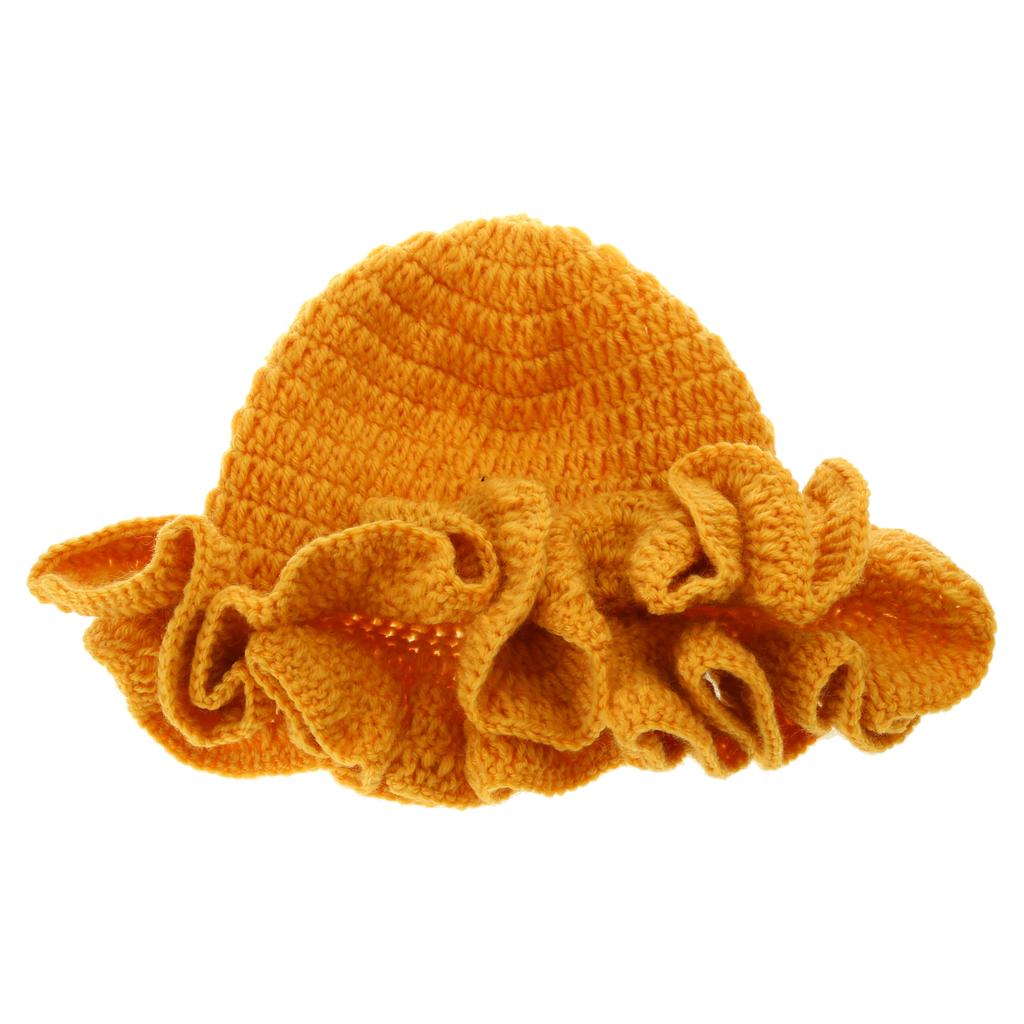 Handmade Crochet Bucket Hat for Woman Teen Outdoor Commute Fisherman Hat Ruffled Brim Winter Windproof Carnival Hat