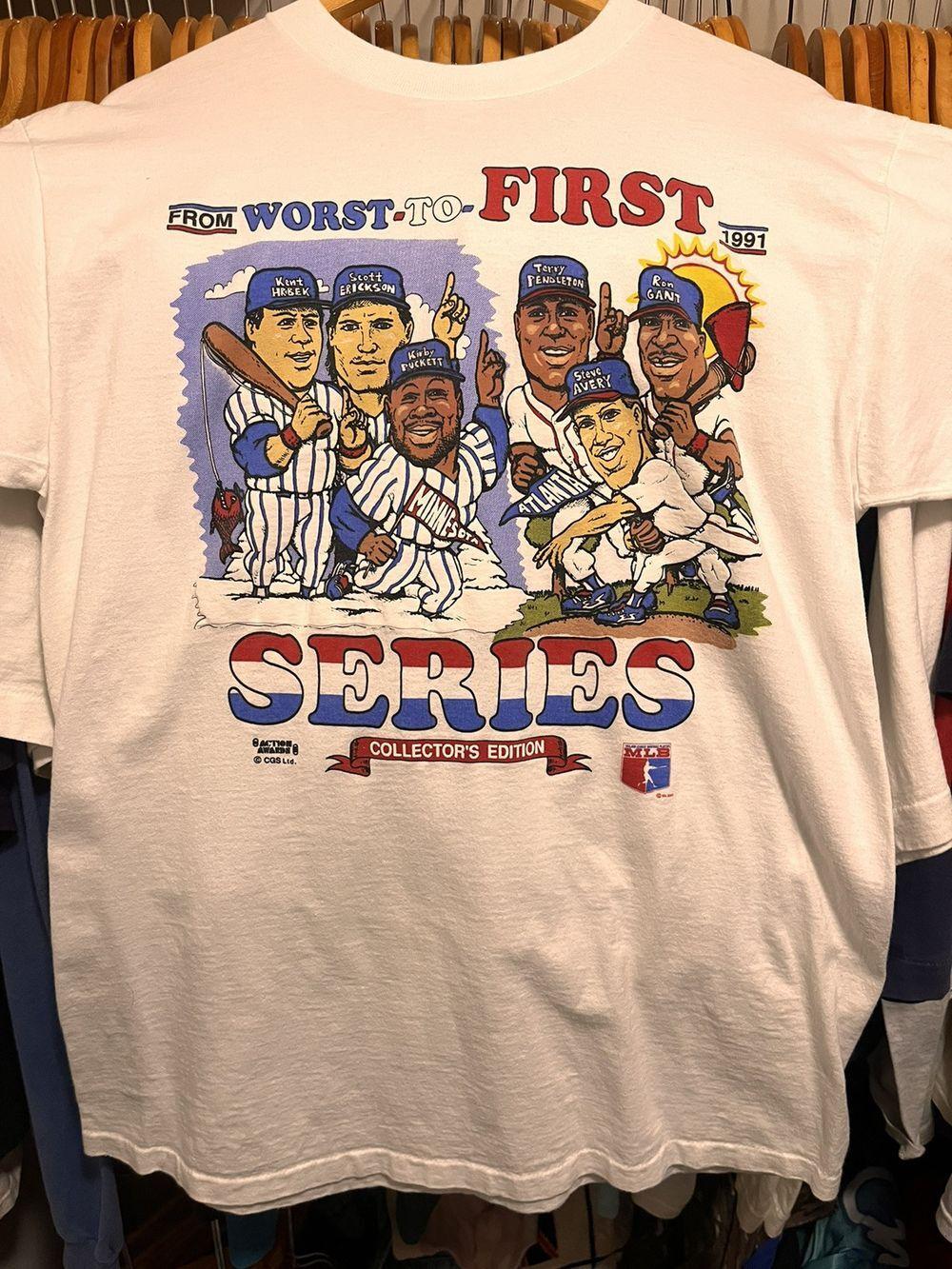 Rare 1991 Braves “Worst to First” caricature T-shirt classic style tee HN1449 XXXXL
