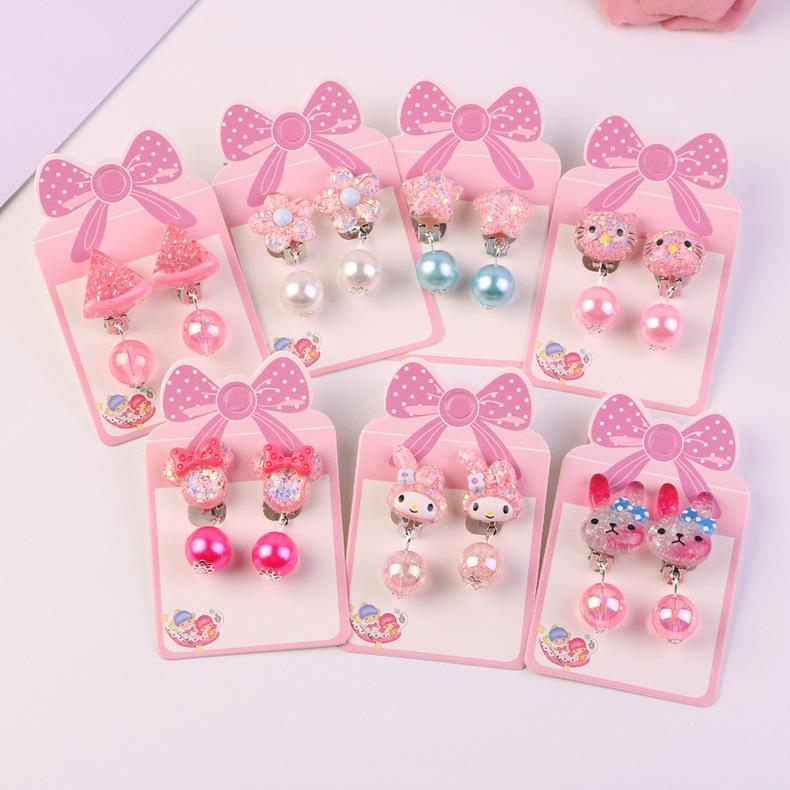 Children's Without Ear Holes Earrings Little Girls Cute Flower Cat Pearl Fashion Jewelry Gift Pearl Fringe Ear Clip Eardrop