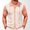 Men's Knit Shirts Short Sleeve Button Down Polo Shirt Summer Beach Knitted Casual Shirt Tops Breathable Lightweight Vacation Vintage Shirts for Male
