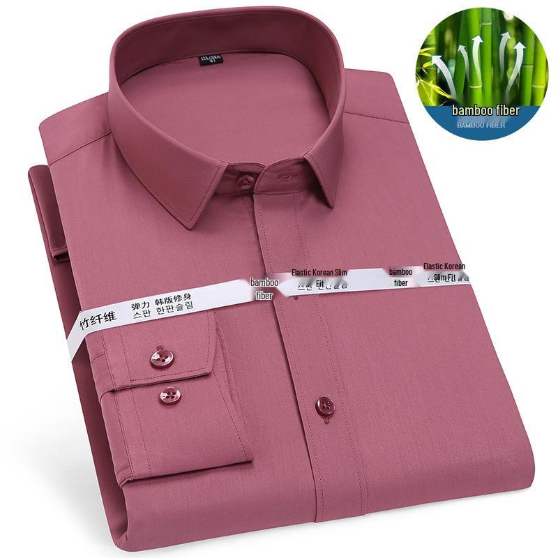 Golden Shield Men's Long Sleeve Non-Iron Bamboo Fiber White Shirt - Business Formal