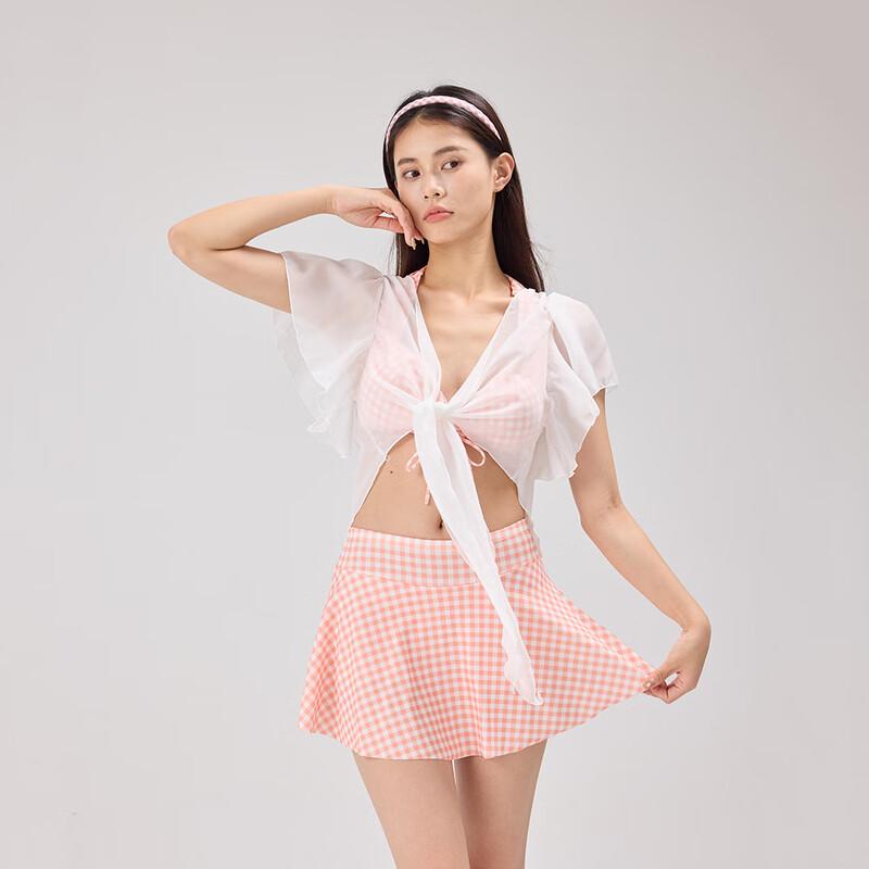 Women's Plaid Split Swimsuit with Cover-up