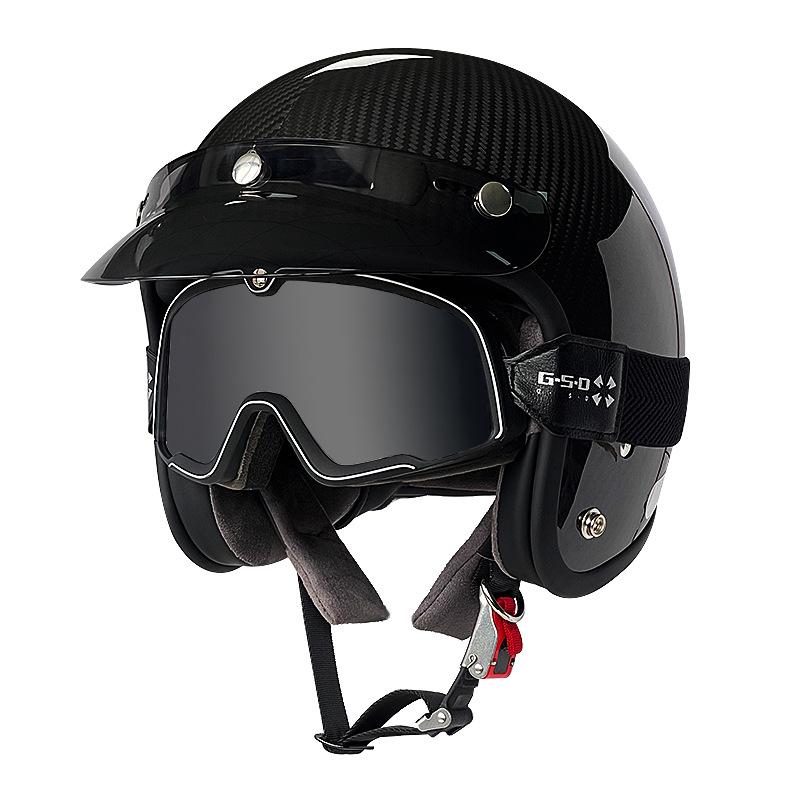 3C Certified Retro Harley Carbon Fiber Motorcycle Helmet, Unisex All-Season Winter Half Helmet