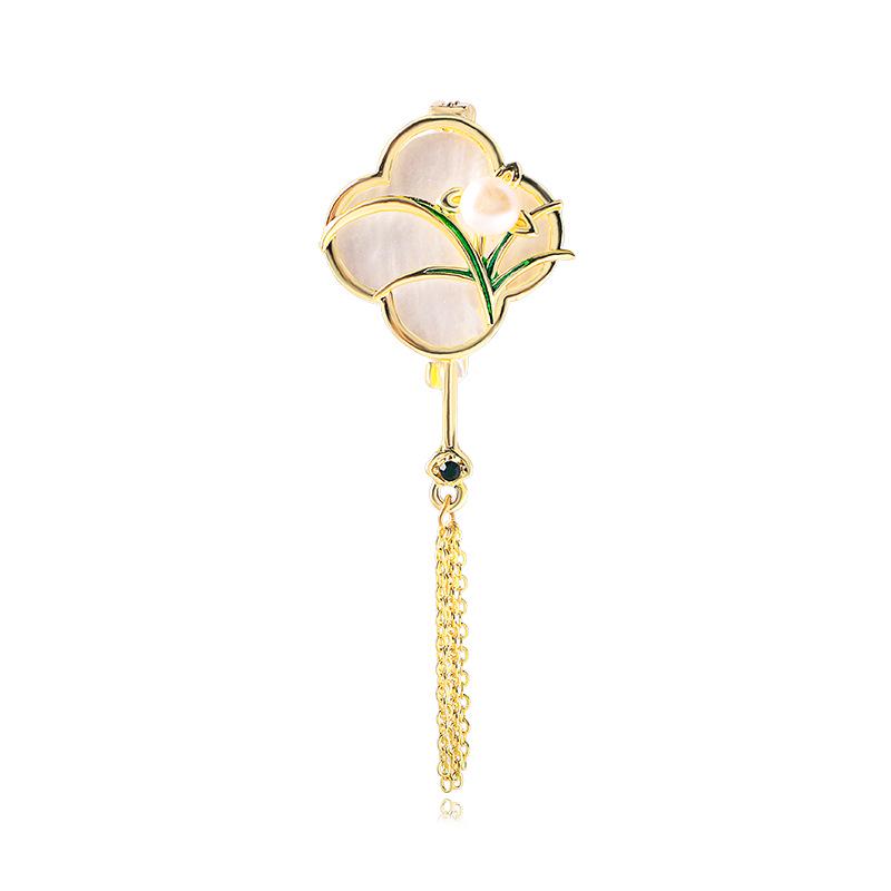 

Elegant Chinese-Style Pearl Tassel Brooch with Retro Plum Orchid Bamboo Chrysanthemum Design for Women