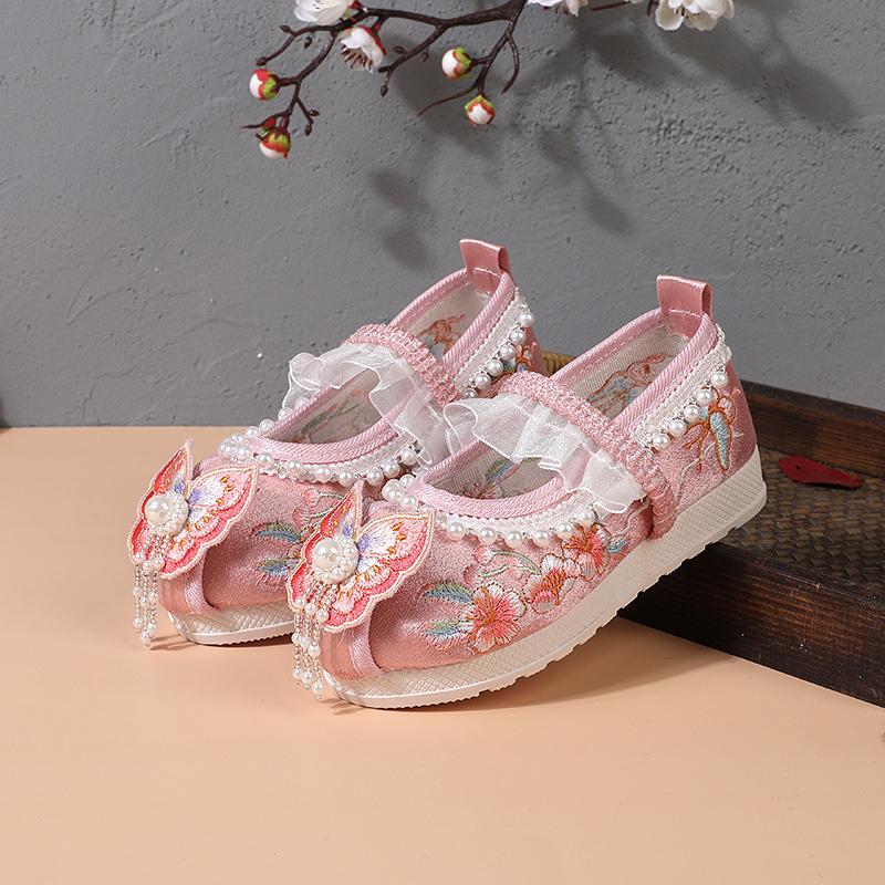 Girls Flat Bottomed Embroidered Sandals Comfort Girls Shoes Children's Embroidered Cloth Princess Shoes