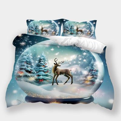 Christmas Printing 3D Printing Polyester Pillowcase Quilt Cover Two Or Three-Piece Set