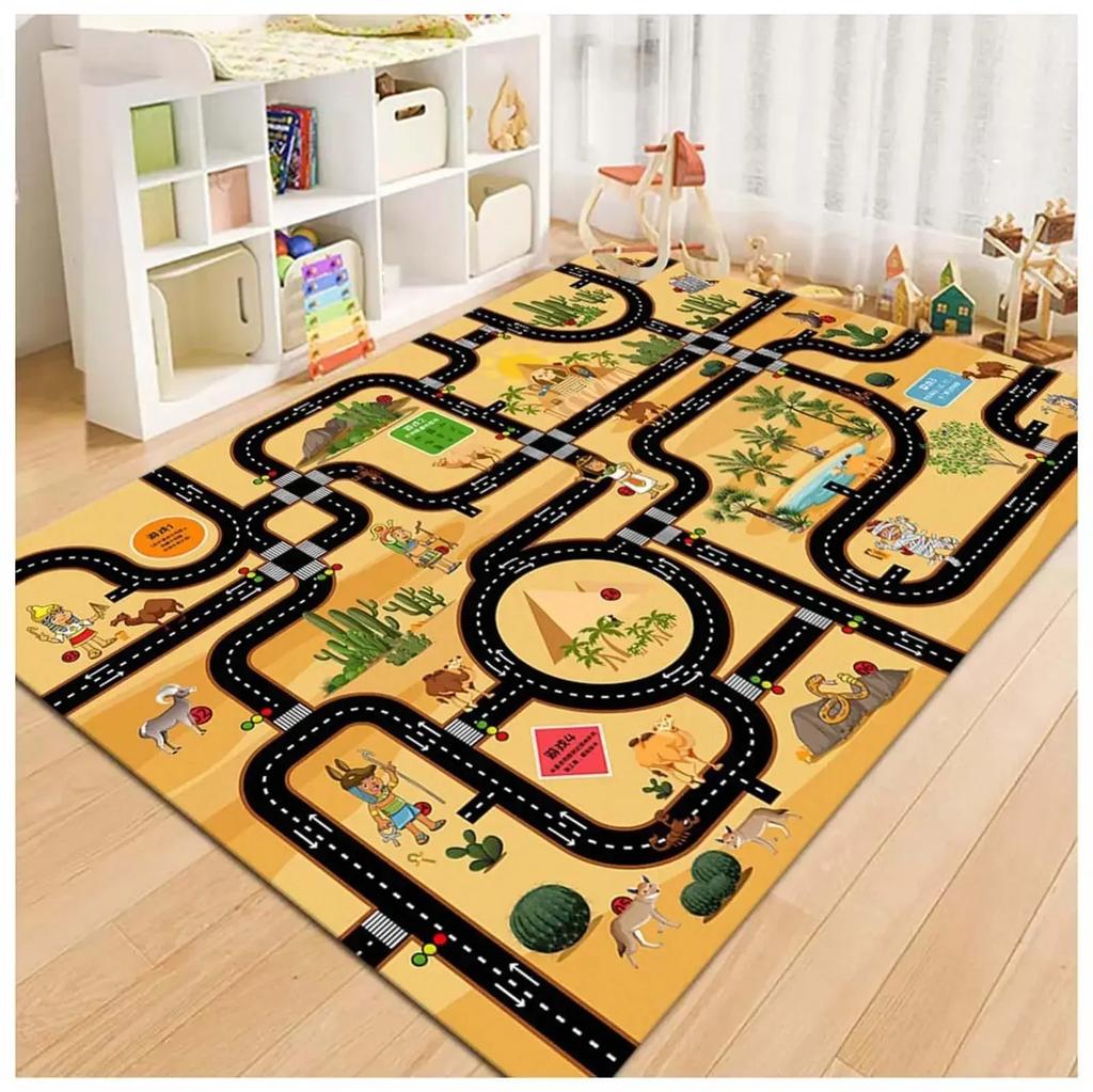 Cartoon Road Cute Children's Game Room Carpet Plush Modern Home Decorative Rug for Bedroom Non-slip Washable Play Mats Large