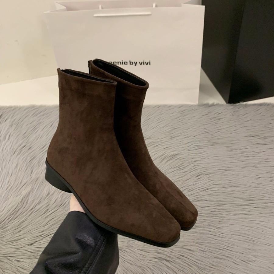 Premium Sense Retro Foreign Style Small Short Boots Women's 2025 Autumn Single Boots Thick Heel Thin Boots French Suede Small Ankle Boots