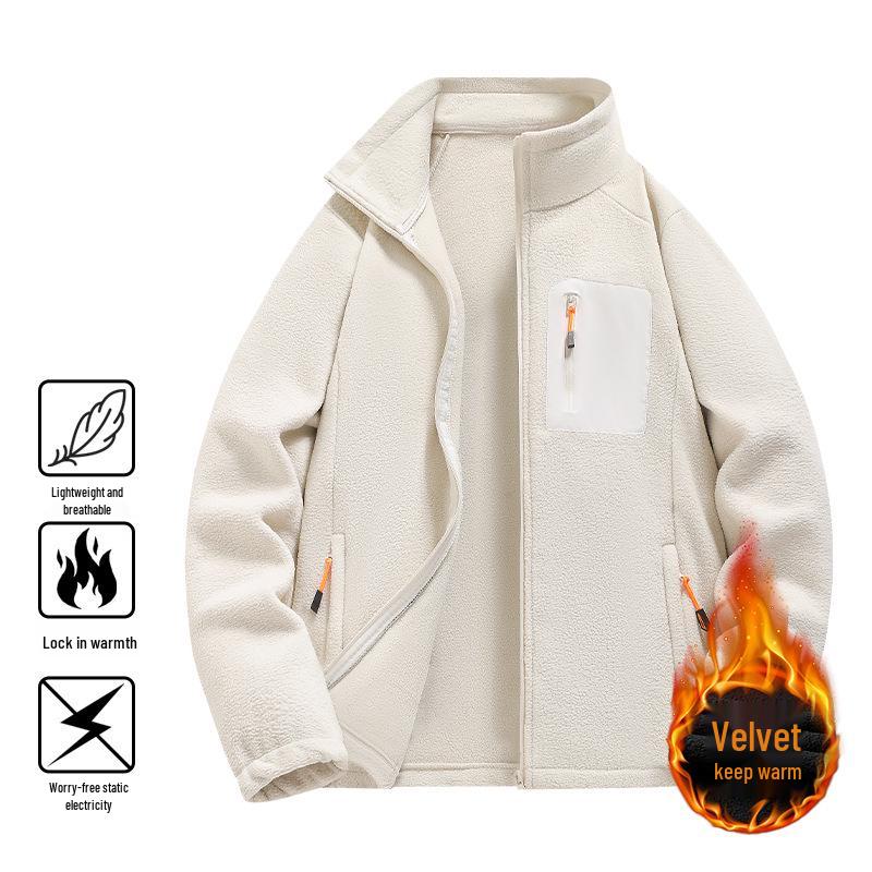 2025 Autumn-Winter Trendy Fleece Jacket: Women s Warm Thickened Sweatshirt & Men s Solid Color Stand Collar Fleece Double XL