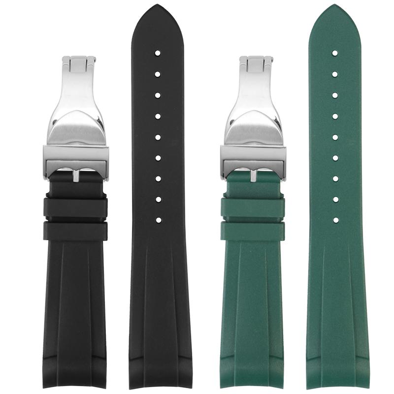 22mm Curved End Rubber Watch Band for Tudor Black Bay 58 Bronze – Soft Silicone Strap, Red Floral Pattern, Waterproof & Durable
