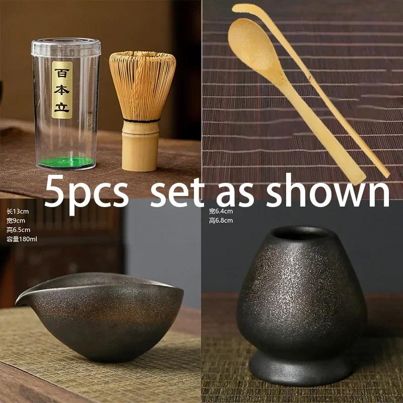 4-5 buc Set de ceai Matcha din ceramică grosolană lucrat manual pentru acasă, Kit suport pentru unelte, Bol, Tel, Linguriță, Cadou, Ceremonie, Accesorii tradiționale japoneze