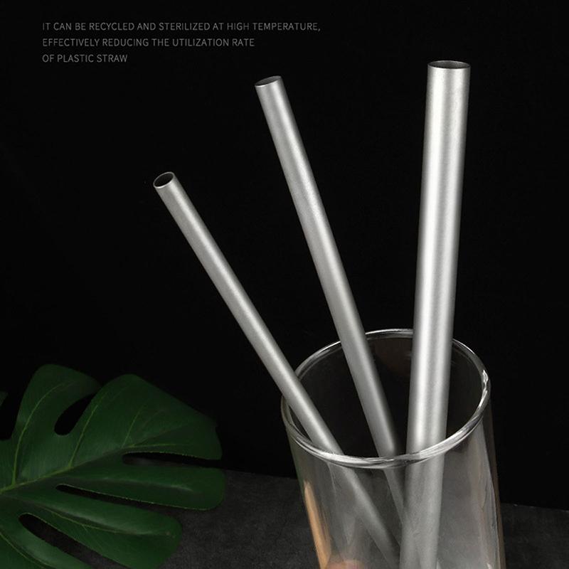 Pure Titanium Reusable Straws Set Sandblasted Straight & Bend with Cleaning Brush for Medicine Milk Tea Beverages