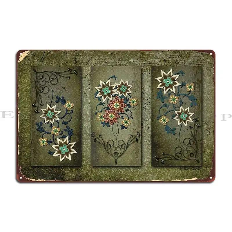 Floral Grunge Triptych Print Cheriesart Metal Plaque Poster Rusty Print Living Room Create Party Tin Sign Poster