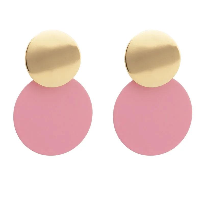 

2026 New Arrival Fashion Geometric Round Personality Wafer Splice Earrings for Women Charm Design Korean Jewelry Accessories рожевий