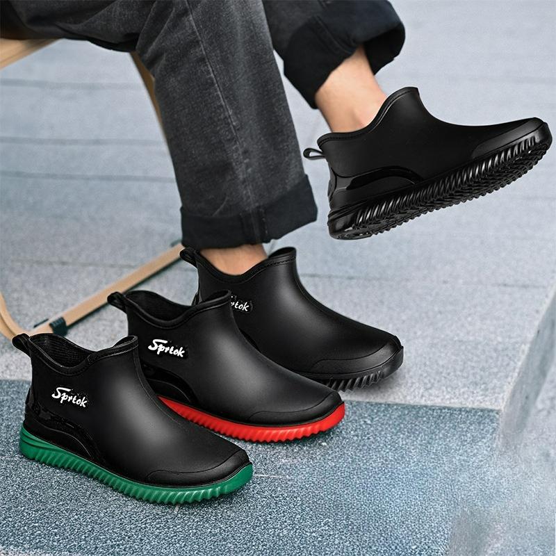 Fashion Men Rain Boots Waterproof Shoes Fashion Non-Slip Work Short Boots Outdoor Fishing Camping Rain Shoes Slip on Rubber Ankle Boots
