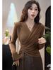 Plus Size Autumn 2025 V-Neck Cross Design Long Sleeve Slimming Women's Top