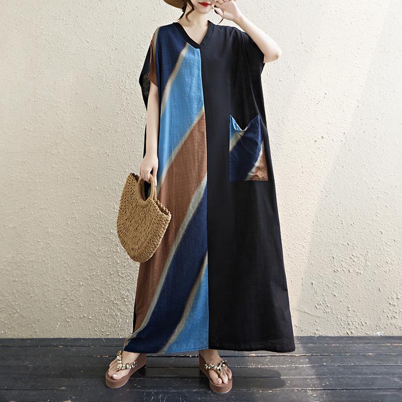 DIMANAF 2025 Summer Plus Size Dress Basic Women Casual Loose Vintage New Oversized Floral Dress Maxi