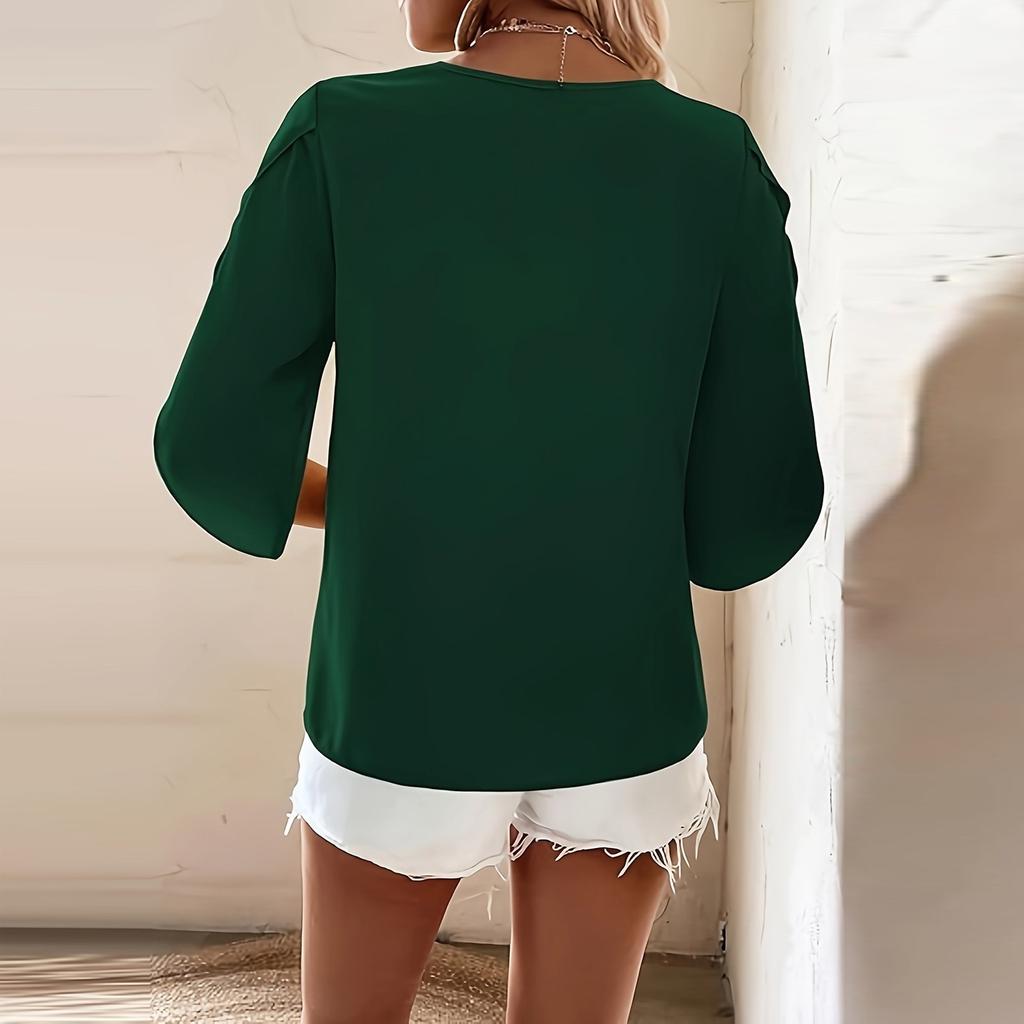 Letní dámská elegantní ležérní volná halenka s polovičním rukávem a asymetrickým límcem