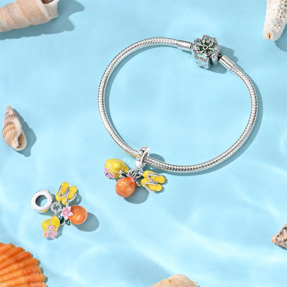 Original Charms Copper Beach Vacation Pendant Travel Beads Fit Bracelet Women Jewelry Making Diy Gift
