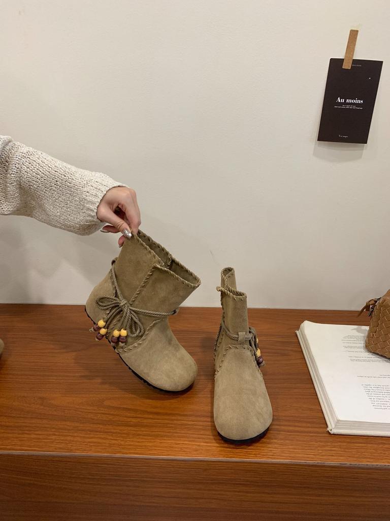 2025 European Tassel Strap Martin Boots Women's Boots Short Boots Flat Western Cowboy Boots Single Boots Women's Shoes