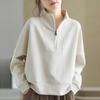 Women's Stand Collar Half Zip Sweatshirt Loose Fit Long Sleeve Pullover Casual Top Plus Size