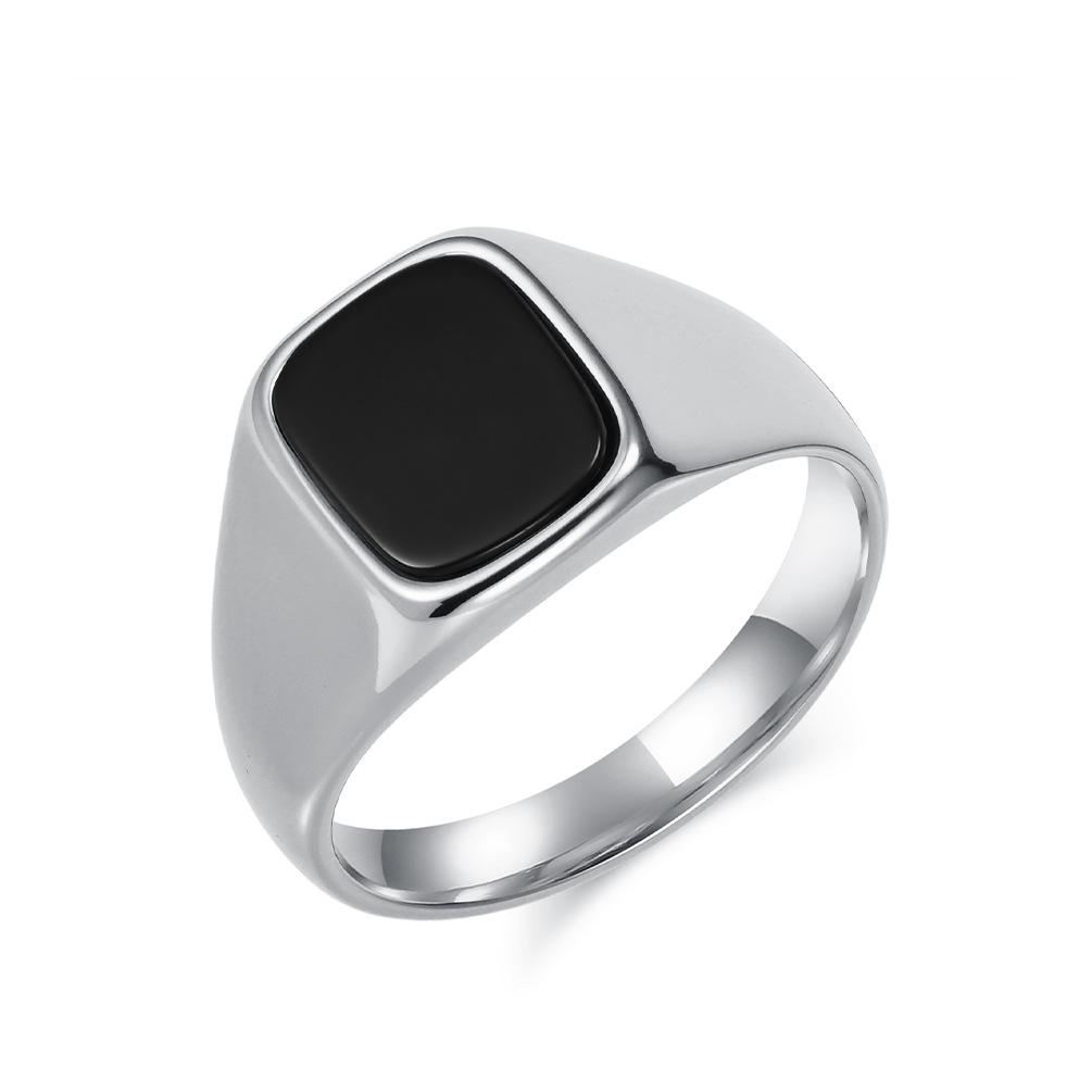 Simple Glossy Black Stone Stainless Steel Tiger s Eye Gemstone  Niche Personality High-end Neutral Wind Hand Ring 7#