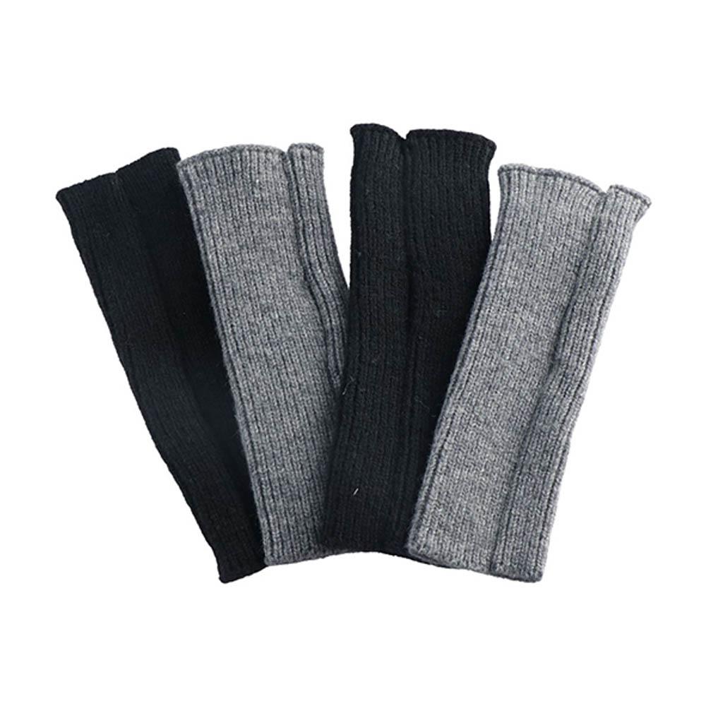 Solid Color Elastic Autumn And Winter Knitted Mittens Female Gloves Half-finger Gloves Plus Velvet