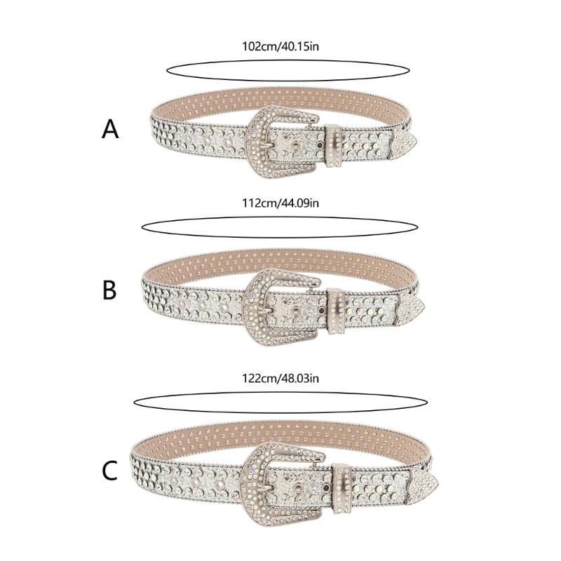 Elegant Rhinestones Belt For Women PU Leather Waistband With Adjustable Length And Sparkling Design