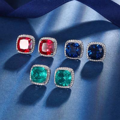 Bijoux Fond Cuivre Plaqué Or Rétro Simulation Couleur Corindon Rouge Trésor Carré Gras Boucles d'Oreilles Clous Pierre Principale 10 * 1