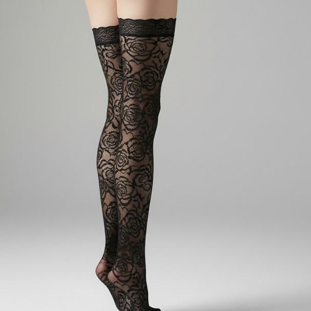Rose Lace Knee Socks Thin Stockings Lace Lace Stockings Sexy Black Stockings Anti-Hook