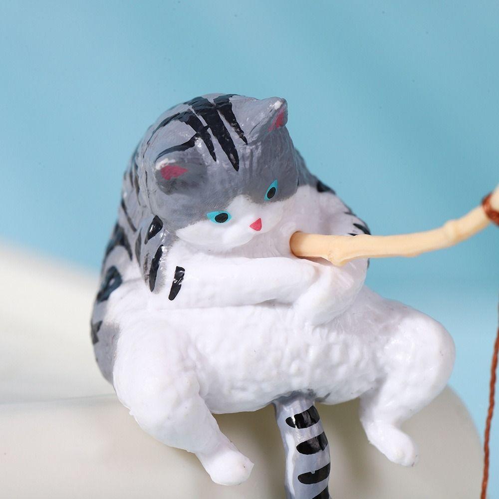 Cartoon Style Fish Tank Ornament Resin Mini Figurine New Fishing Cat Ornament  Landscaping