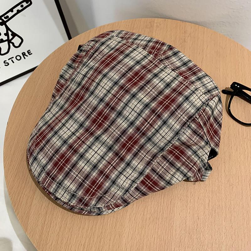 Retro, Japanese, Beret, Female, Versatile for Spring and Summer, Checkered, Small Face, Painter's Hat, Big Head Circumference, Fashionable Dressing