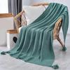 Knitted Throw Blanket Solid Color Tassels Plaid Crib for