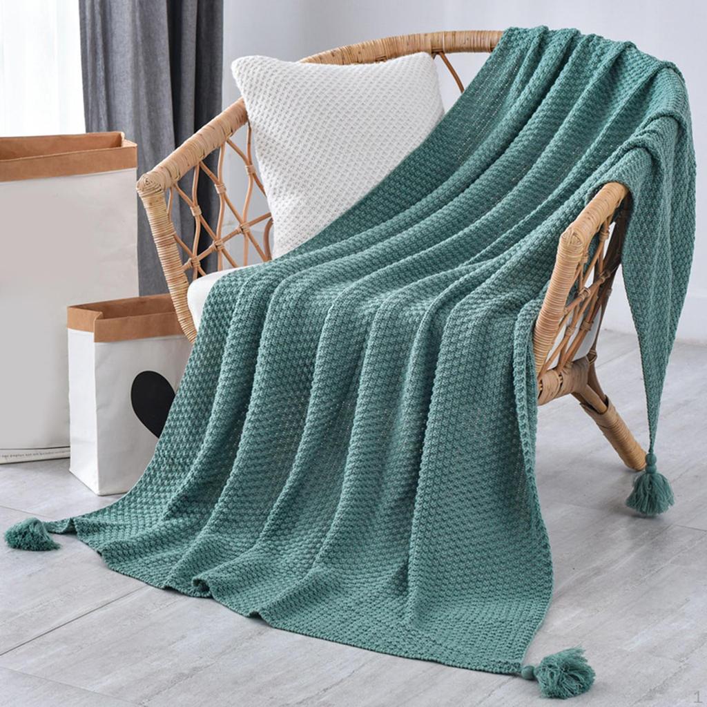 Knitted Throw Blanket Solid Color Tassels Plaid Crib for