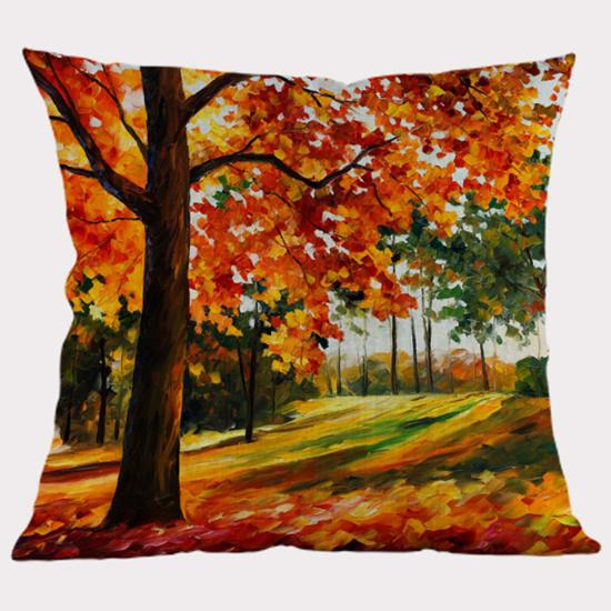 Autumn Tree Landscape Decoration Cushion Cover Cotton Linen 3D Oil Painting Scenery Sofa Decorative Throw Pillow Case Cojines
