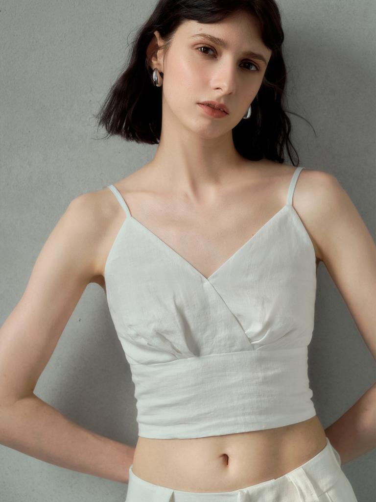 Heavy pure hemp suspender V-neck short inner and outer wear spring and summer American tube top, sexy hemp vest