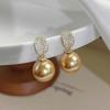 Champagne Gold Pearl & Diamond Retro Stud Earrings - 2025 High-End Luxury Design